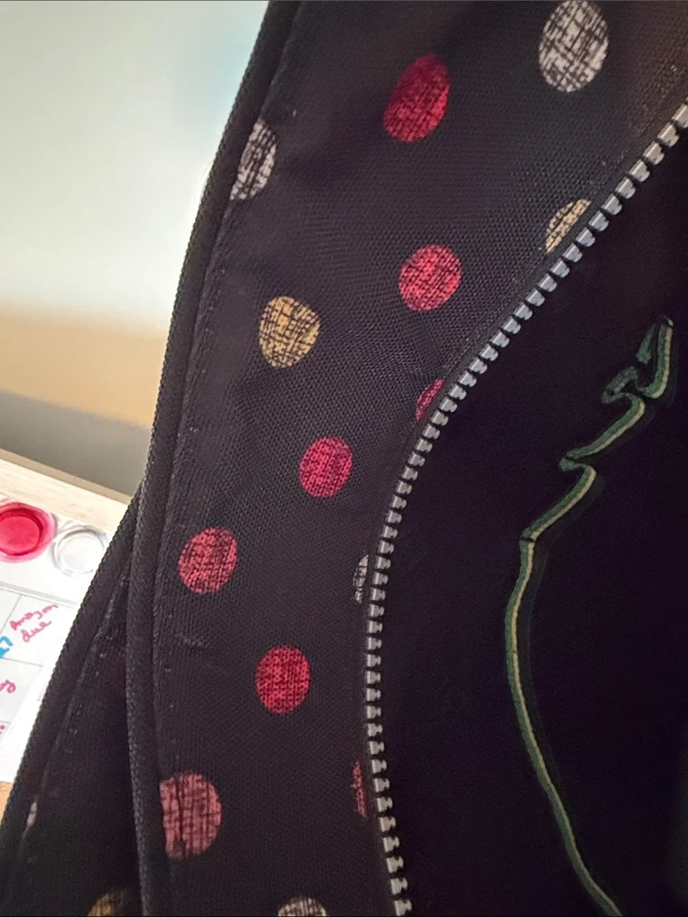 Vera Bradley Black Crossbody with Red, Gold, and Gray Polka Dots - Picture 7 of 12